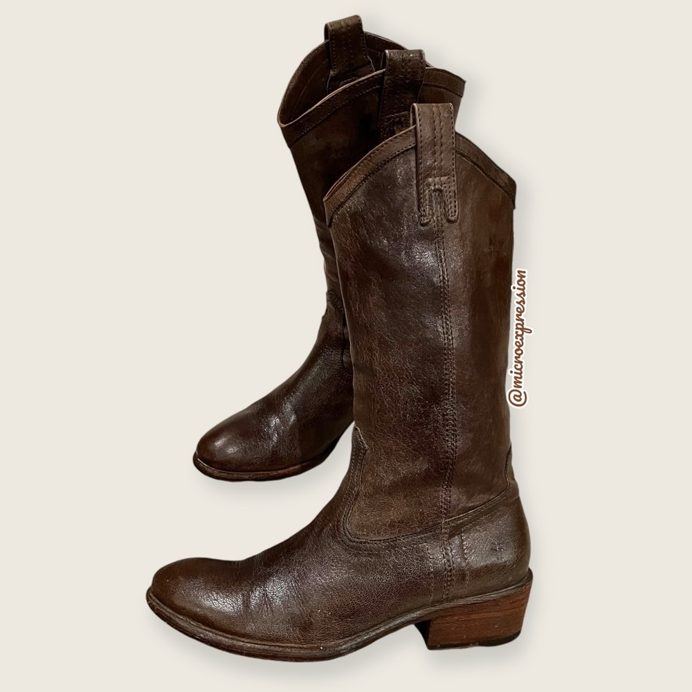 Frye Carson Pull On Brown Leather Southern/Western Cowgirl Festival Party Boots - Picture 14 of 16